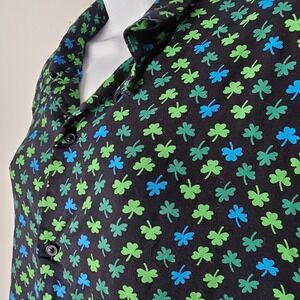 DENIM & FLOWER Ricky‎ Singh Men's Button Up Shirt Clover Print Short Sleeve M